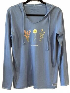 Life is Good Crusher Lite Women’s Small Blue Floral Hooded Long Sleeve Top